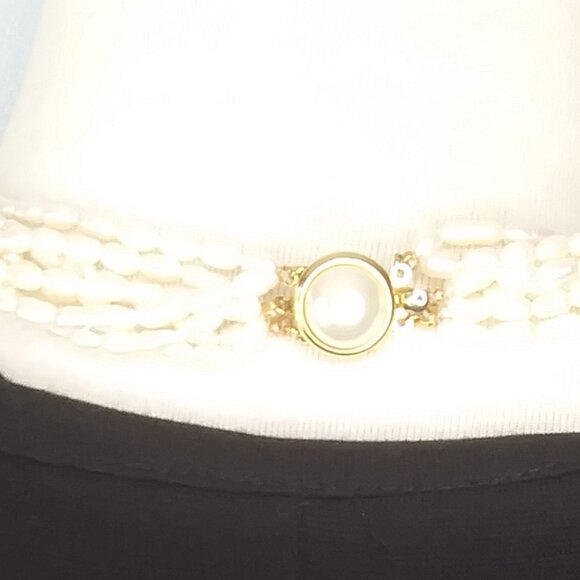 7 strand rice pearls necklace  gold tone round box clasp with Faux pearl - Picture 7 of 16